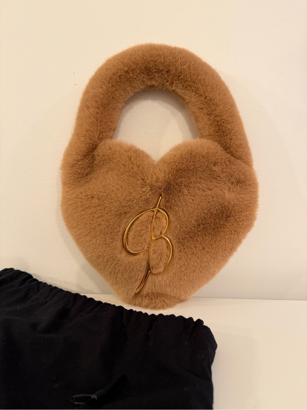 BNWTS Blumarine Tan Brown Faux Fur Heart Bag